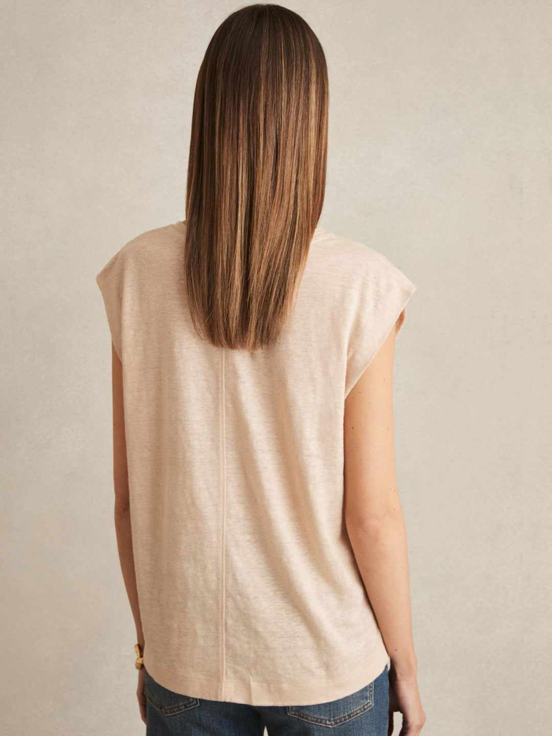 Linen Cap-Sleeve T-Shirt Peach | Womens