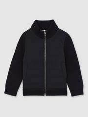 3-9 yrs Hybrid Quilt and Knit Zip Through Jacket Navy | Children