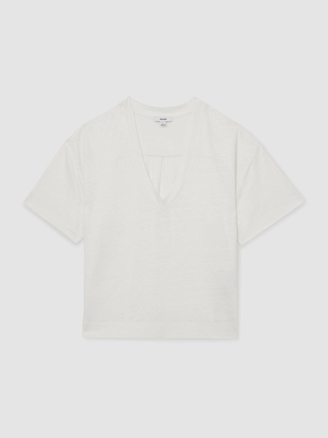 Linen V-Neck T-Shirt White | Womens