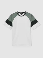Mercerised-Cotton Colourblock T-Shirt White/Sage | Mens