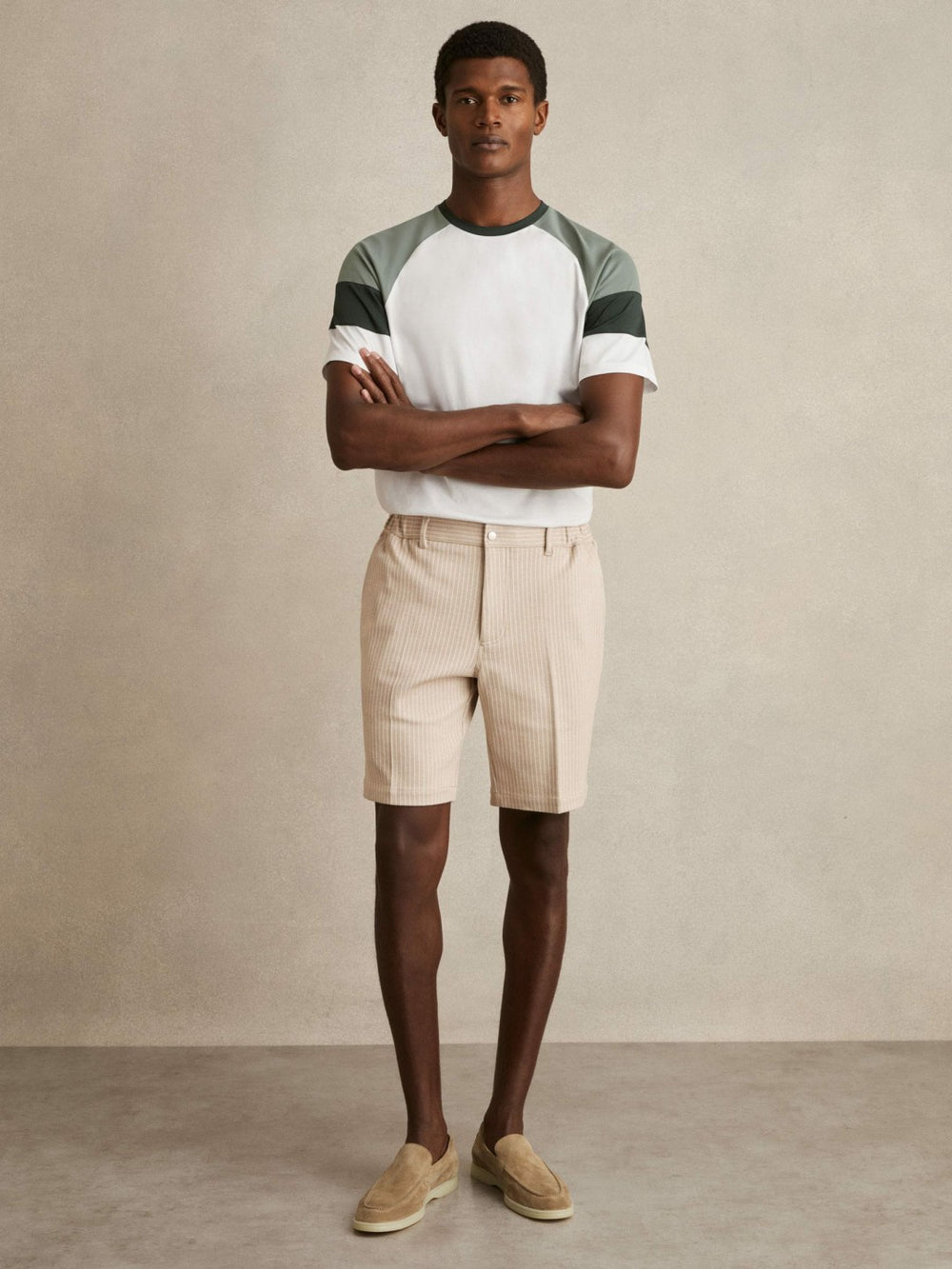 Mercerised-Cotton Colourblock T-Shirt White/Sage | Mens