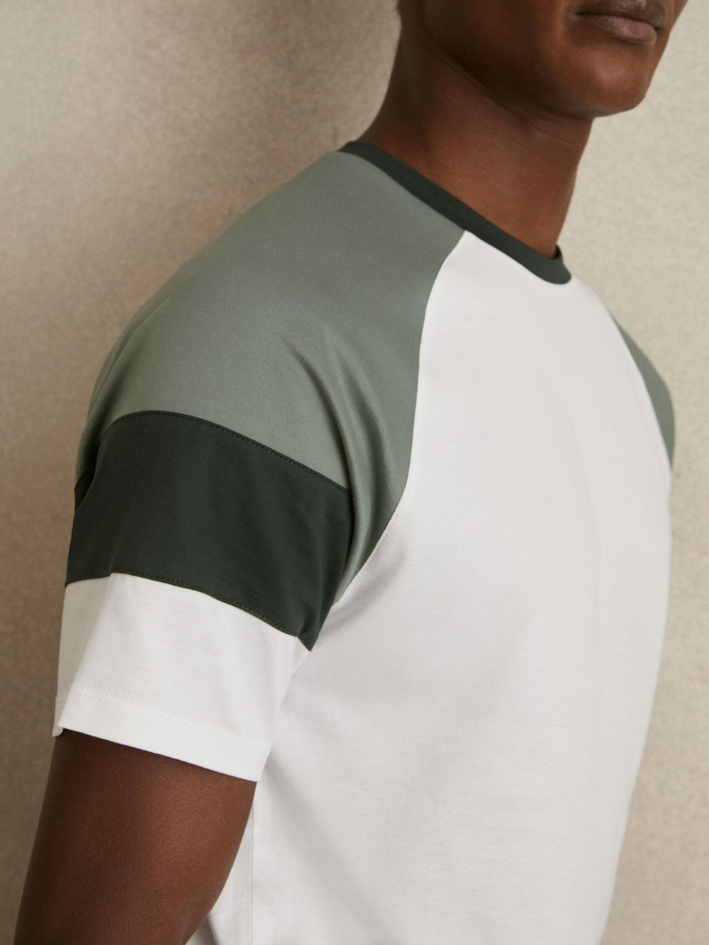 Mercerised-Cotton Colourblock T-Shirt White/Sage | Mens