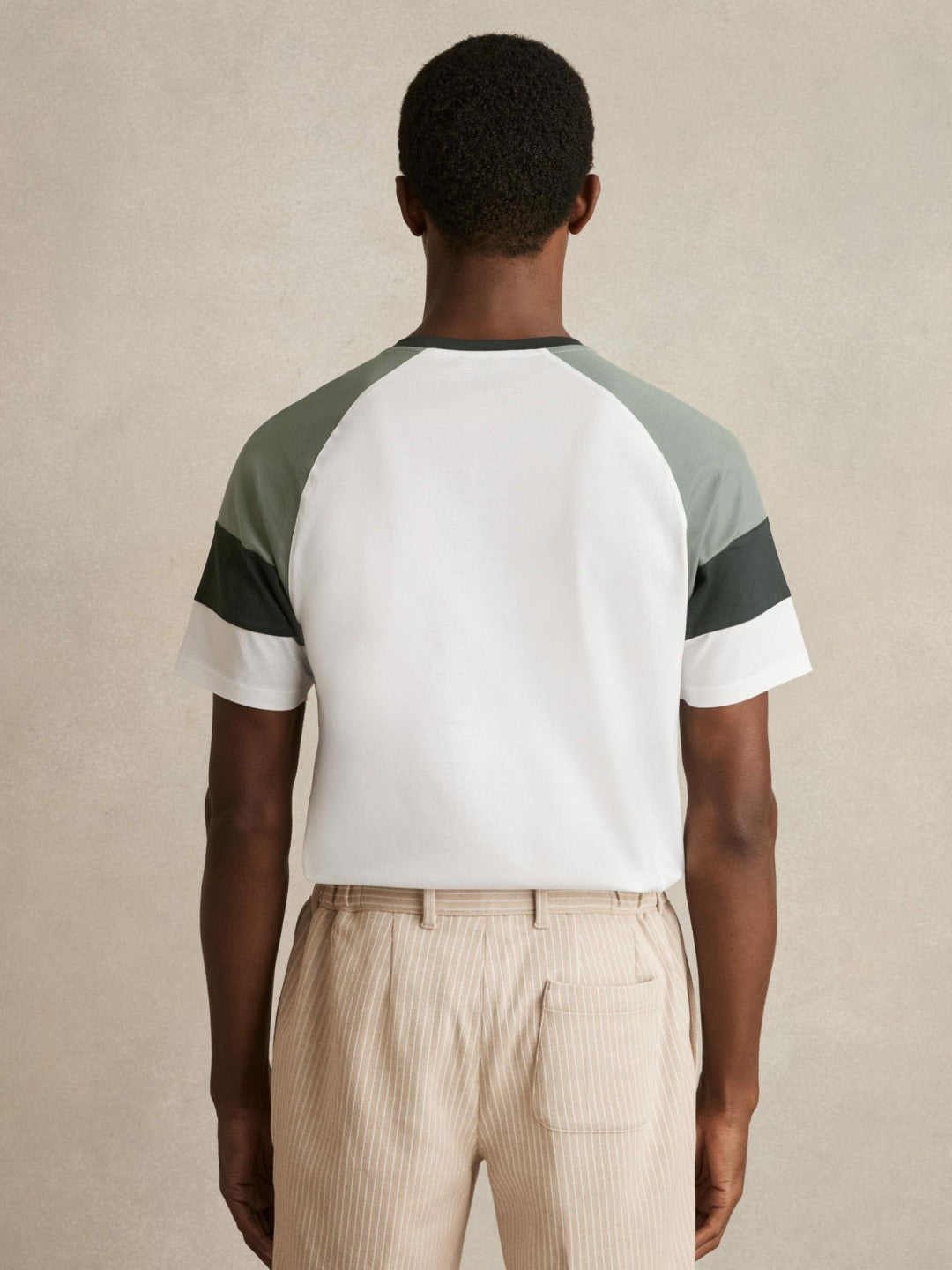 Mercerised-Cotton Colourblock T-Shirt White/Sage | Mens