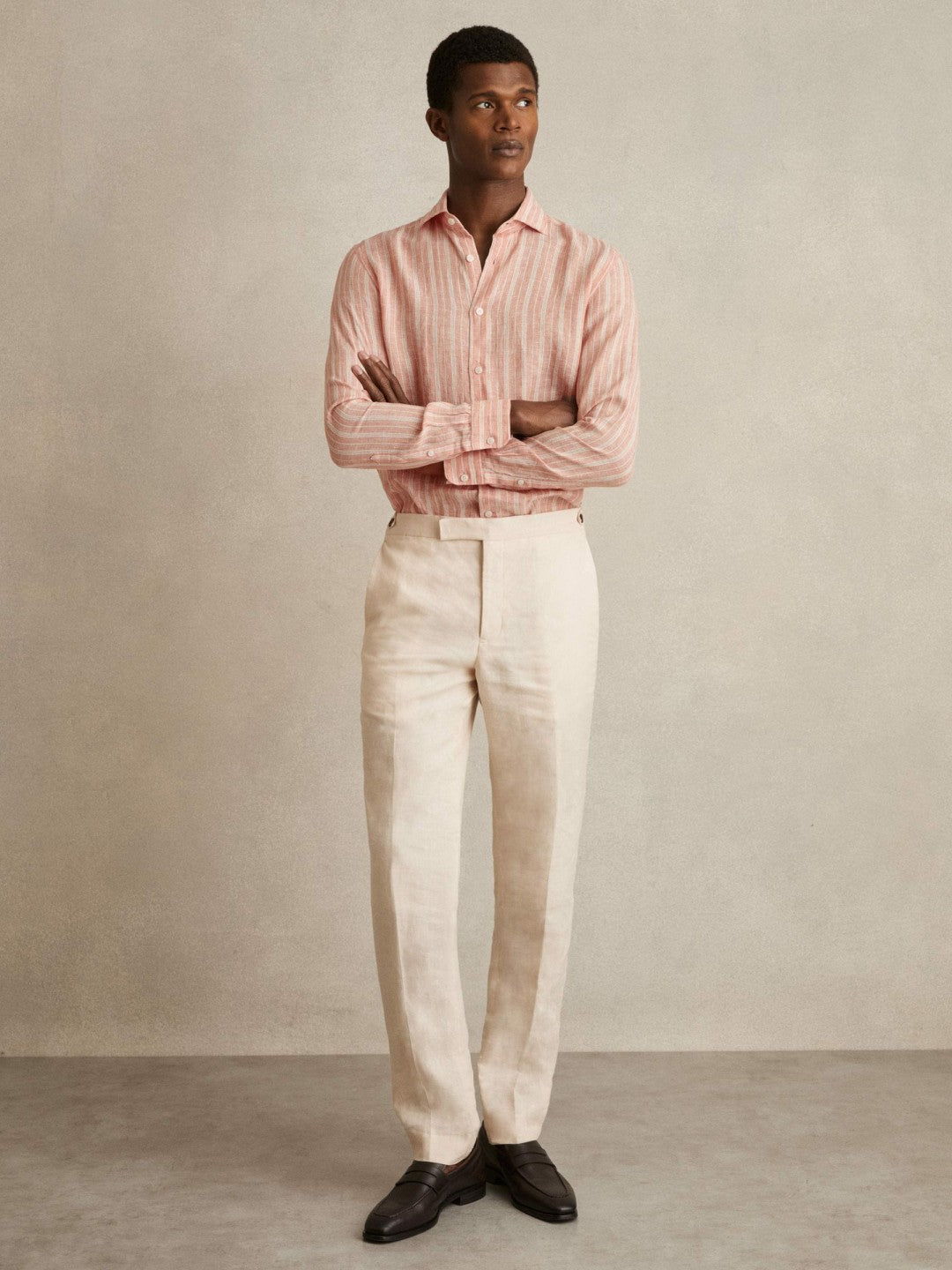 Linen Striped Long Sleeve Shirt Pink Rose/White Bengal Stripe | Mens