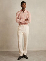 Linen Striped Long Sleeve Shirt Pink Rose/White Bengal Stripe | Mens