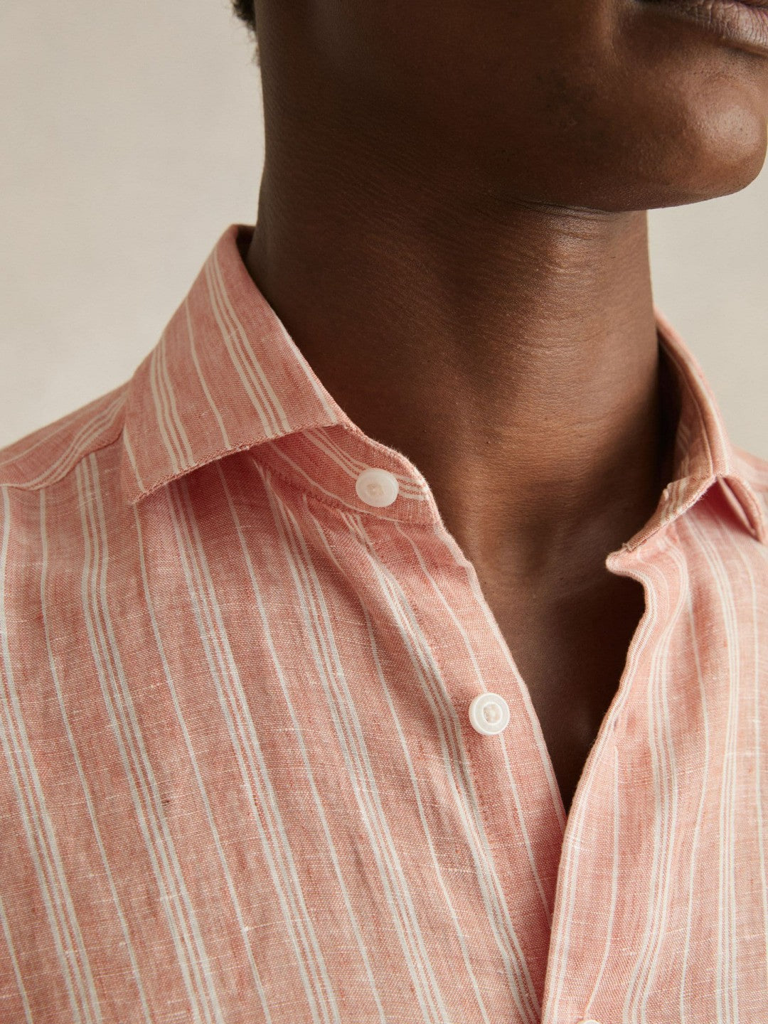 Linen Striped Long Sleeve Shirt Pink Rose/White Bengal Stripe | Mens