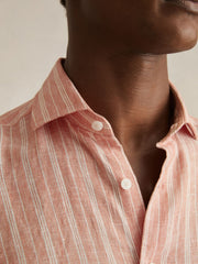 Linen Striped Long Sleeve Shirt Pink Rose/White Bengal Stripe | Mens