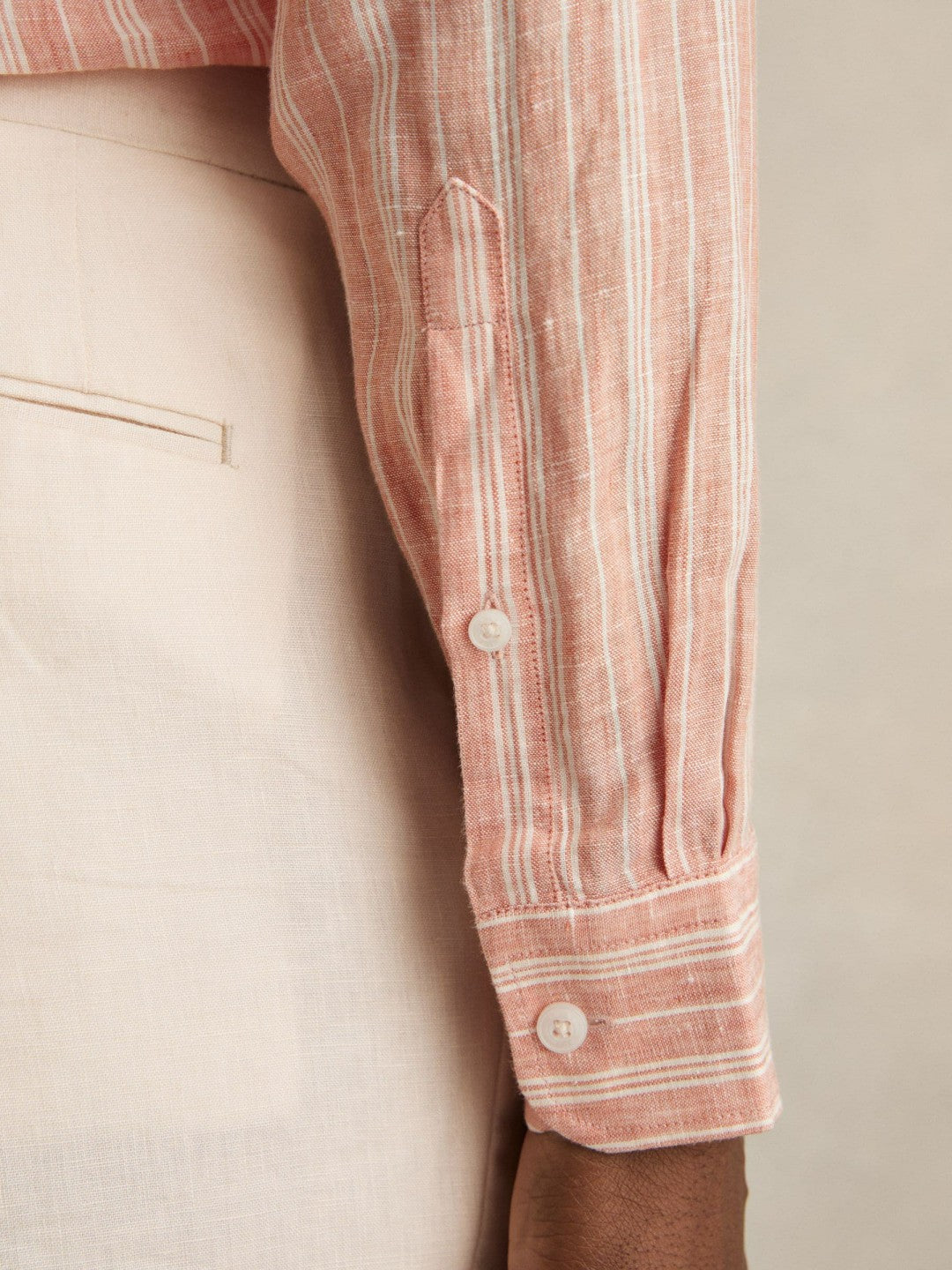 Linen Striped Long Sleeve Shirt Pink Rose/White Bengal Stripe | Mens