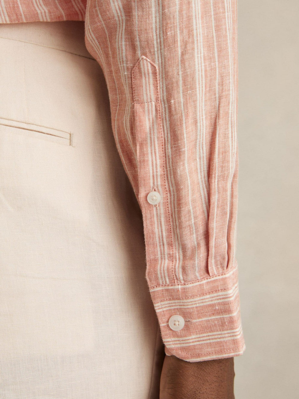Linen Striped Long Sleeve Shirt Pink Rose/White Bengal Stripe | Mens
