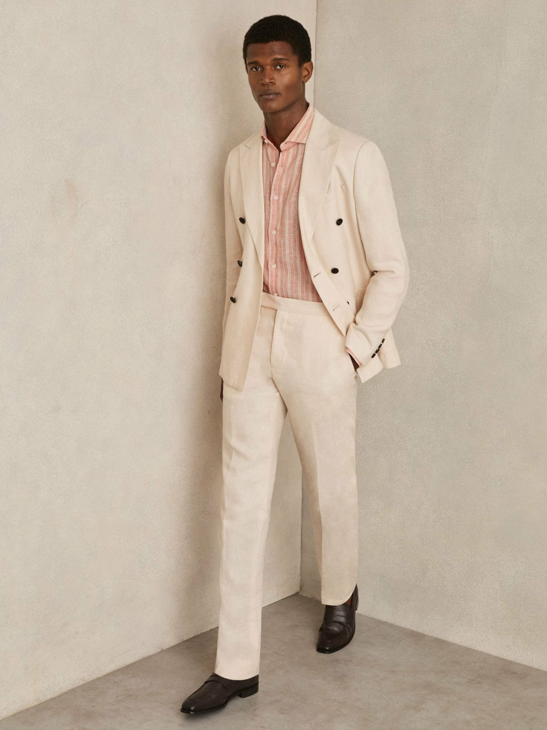 Linen Striped Long Sleeve Shirt Pink Rose/White Bengal Stripe | Mens