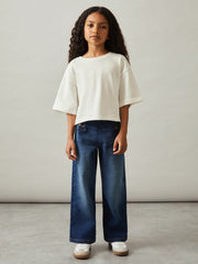 9-13 yrs Oversize Cotton Cropped T-Shirt Ivory | Children
