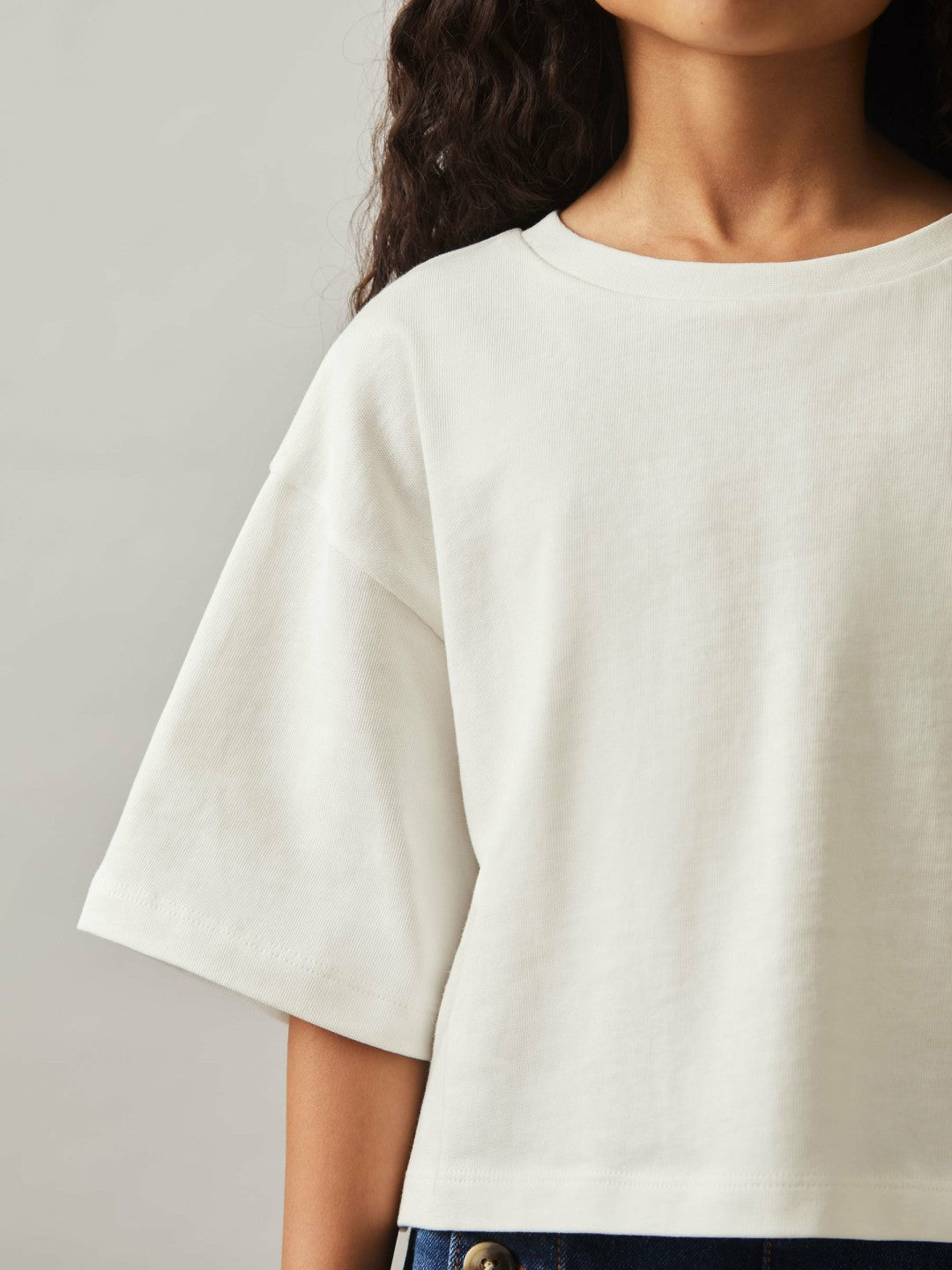 4-9 yrs Oversize Cotton Cropped T-Shirt Ivory | Children
