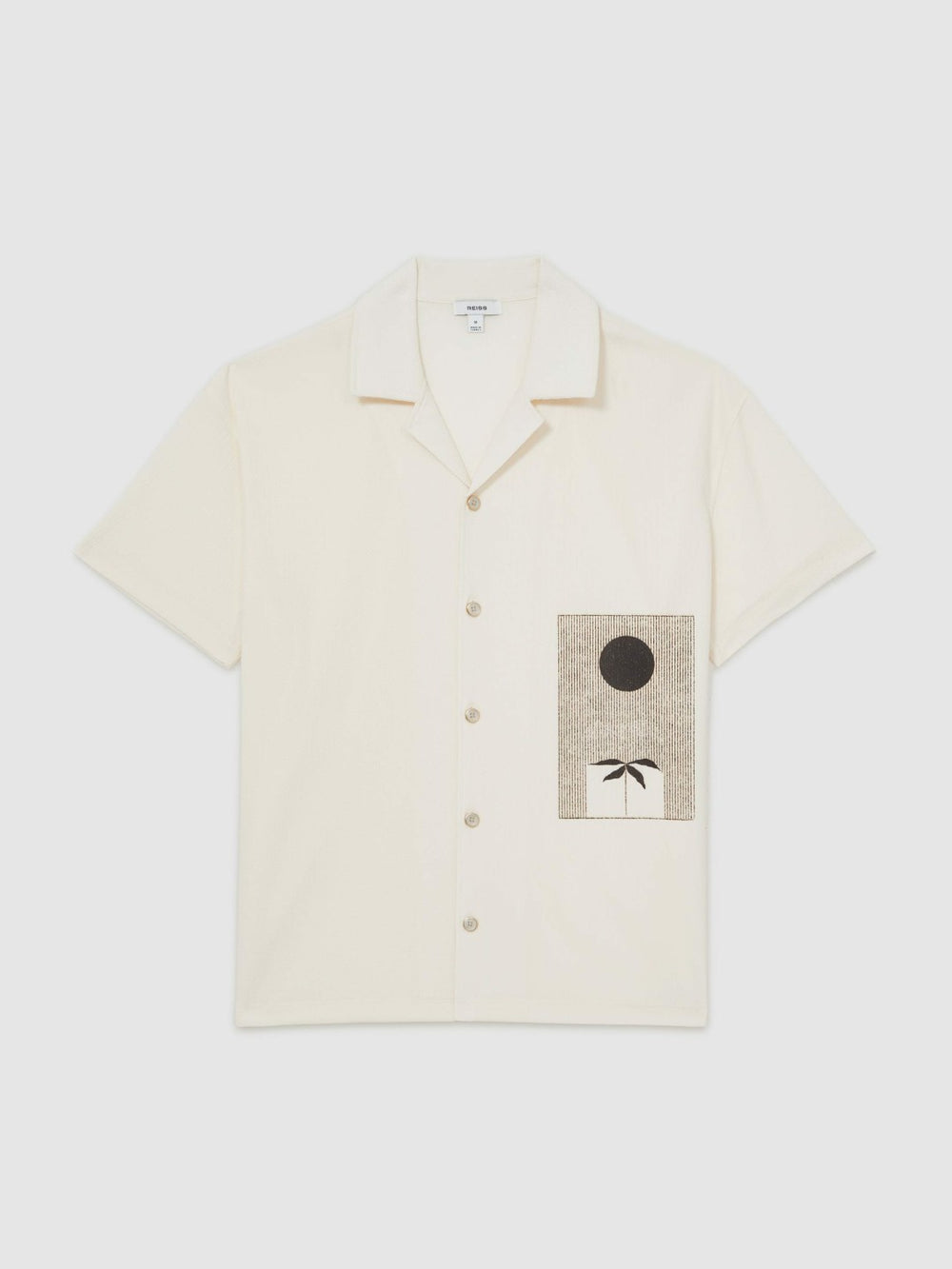 Graphic Print Cuban-Collar Shirt White | Mens