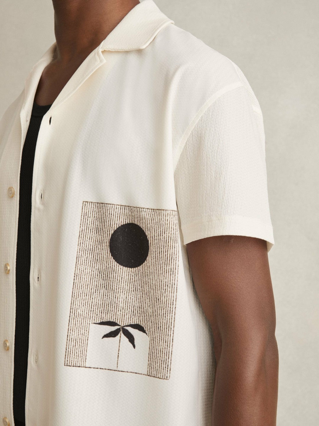Graphic Print Cuban-Collar Shirt White | Mens
