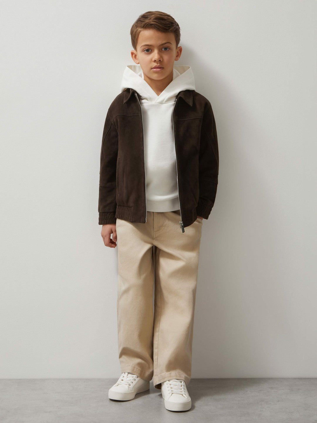 13-14 yrs Unisex Fit McLaren F1 Team Suede Bomber Jacket Distressed Brown | Children