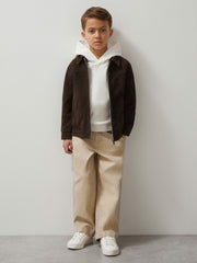 13-14 yrs Unisex Fit McLaren F1 Team Suede Bomber Jacket Distressed Brown | Children