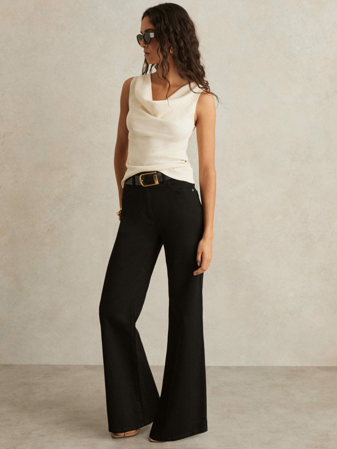 Ribbed Cowl-Neck Vest Ivory | Womens