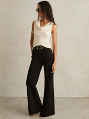 Ribbed Cowl-Neck Vest Ivory | Womens