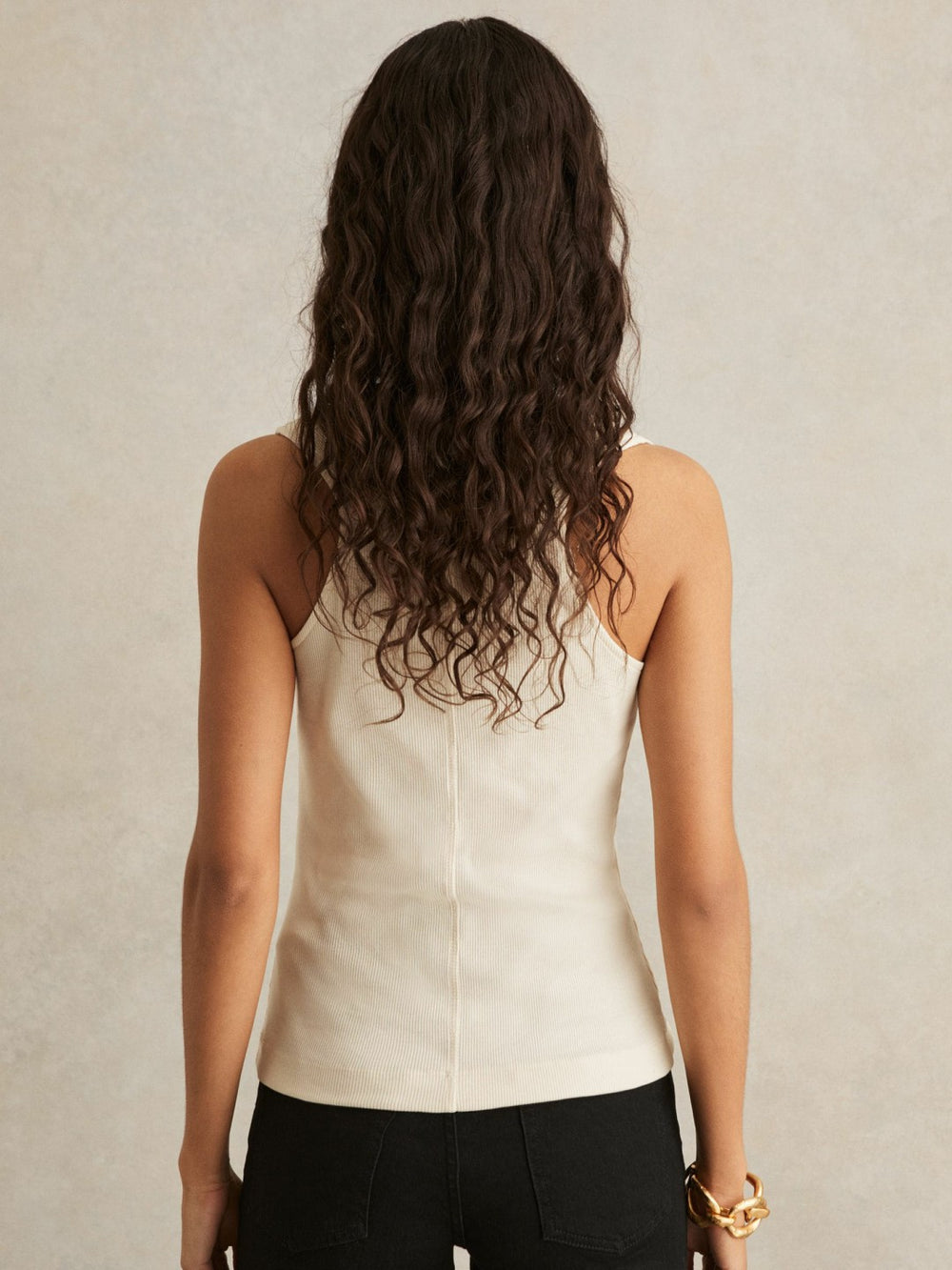 Ribbed Cowl-Neck Vest Ivory | Womens