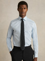 Regular Fit Cotton Sateen Shirt Blue Stripe | Mens