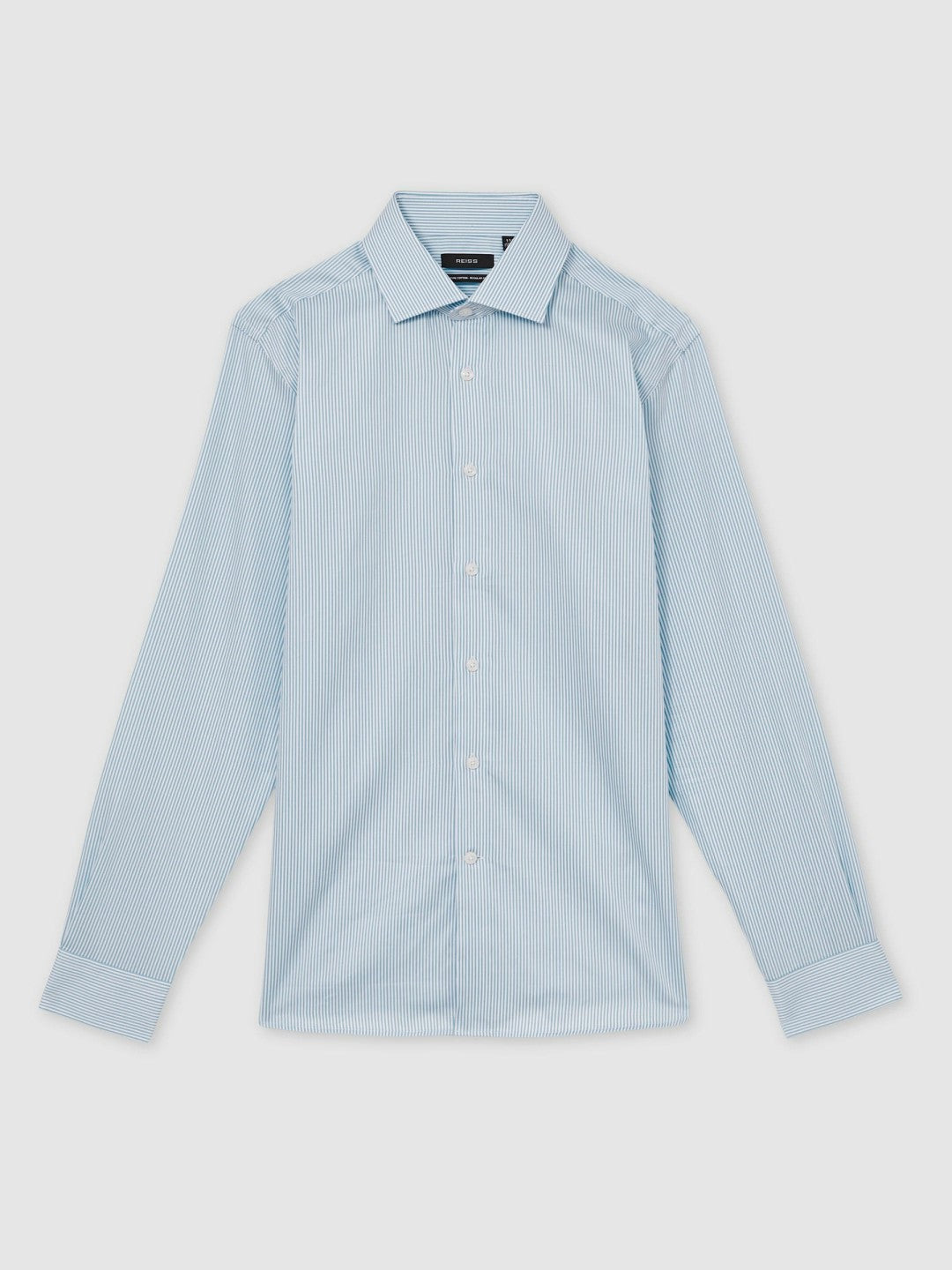 Regular Fit Cotton Sateen Shirt Blue Stripe | Mens