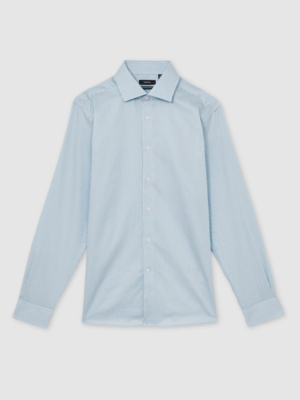 Regular Fit Cotton Sateen Shirt Blue Stripe | Mens