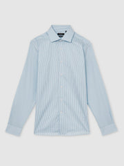 Regular Fit Cotton Sateen Shirt Blue Stripe | Mens