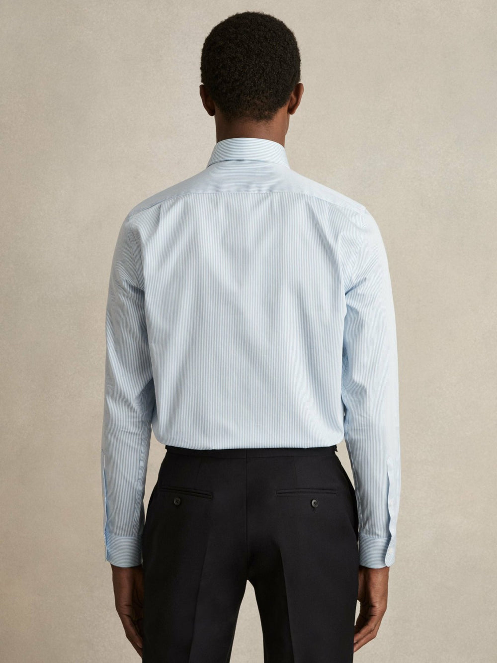 Regular Fit Cotton Sateen Shirt Blue Stripe | Mens