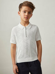 9-13 yrs Half-Zip Pointelle Polo Shirt Off White | Children
