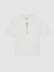 9-13 yrs Half-Zip Pointelle Polo Shirt Off White | Children
