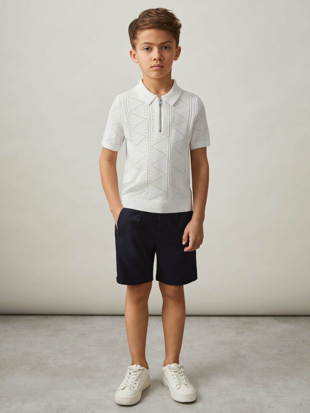 9-13 yrs Half-Zip Pointelle Polo Shirt Off White | Children