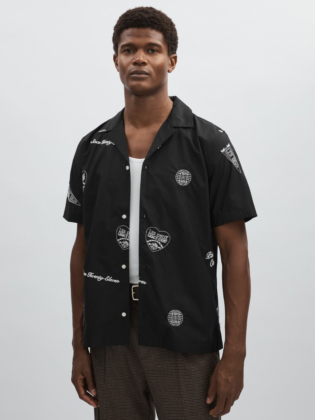 Les Deux Cotton Embroidered Shirt Black Print | Mens