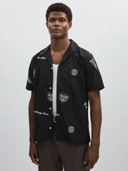 Les Deux Cotton Embroidered Shirt Black Print | Mens
