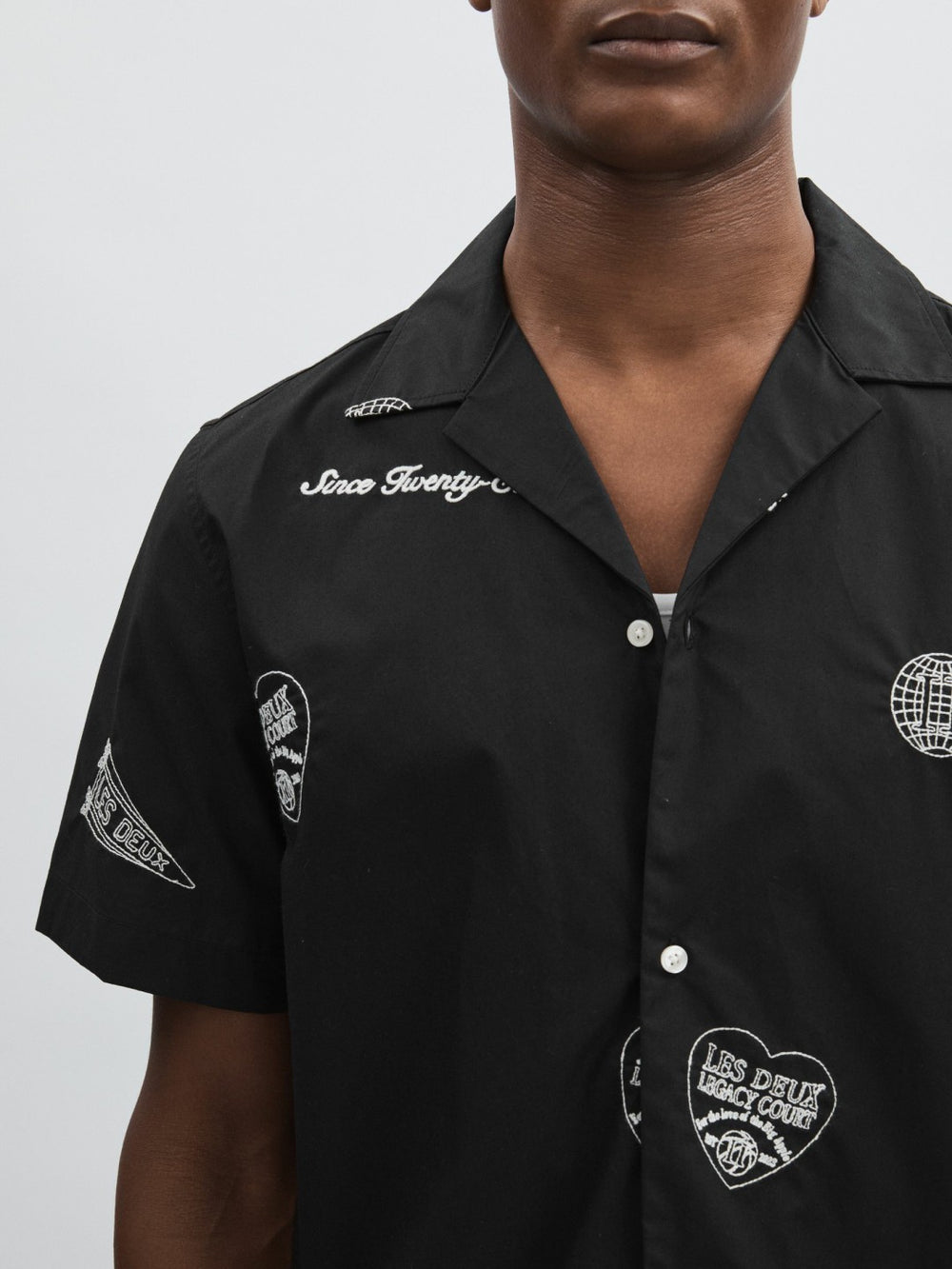 Les Deux Cotton Embroidered Shirt Black Print | Mens