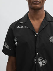 Les Deux Cotton Embroidered Shirt Black Print | Mens