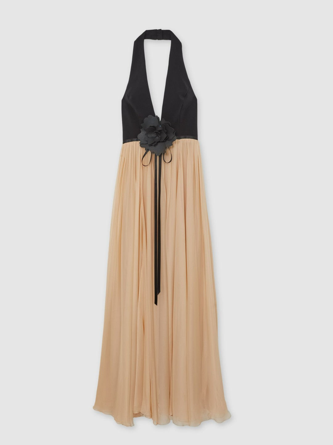 Halston Crepe and Chiffon Maxi Dress Black/Ivory | Womens