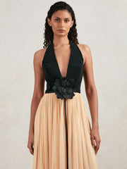 Halston Crepe and Chiffon Maxi Dress Black/Ivory | Womens
