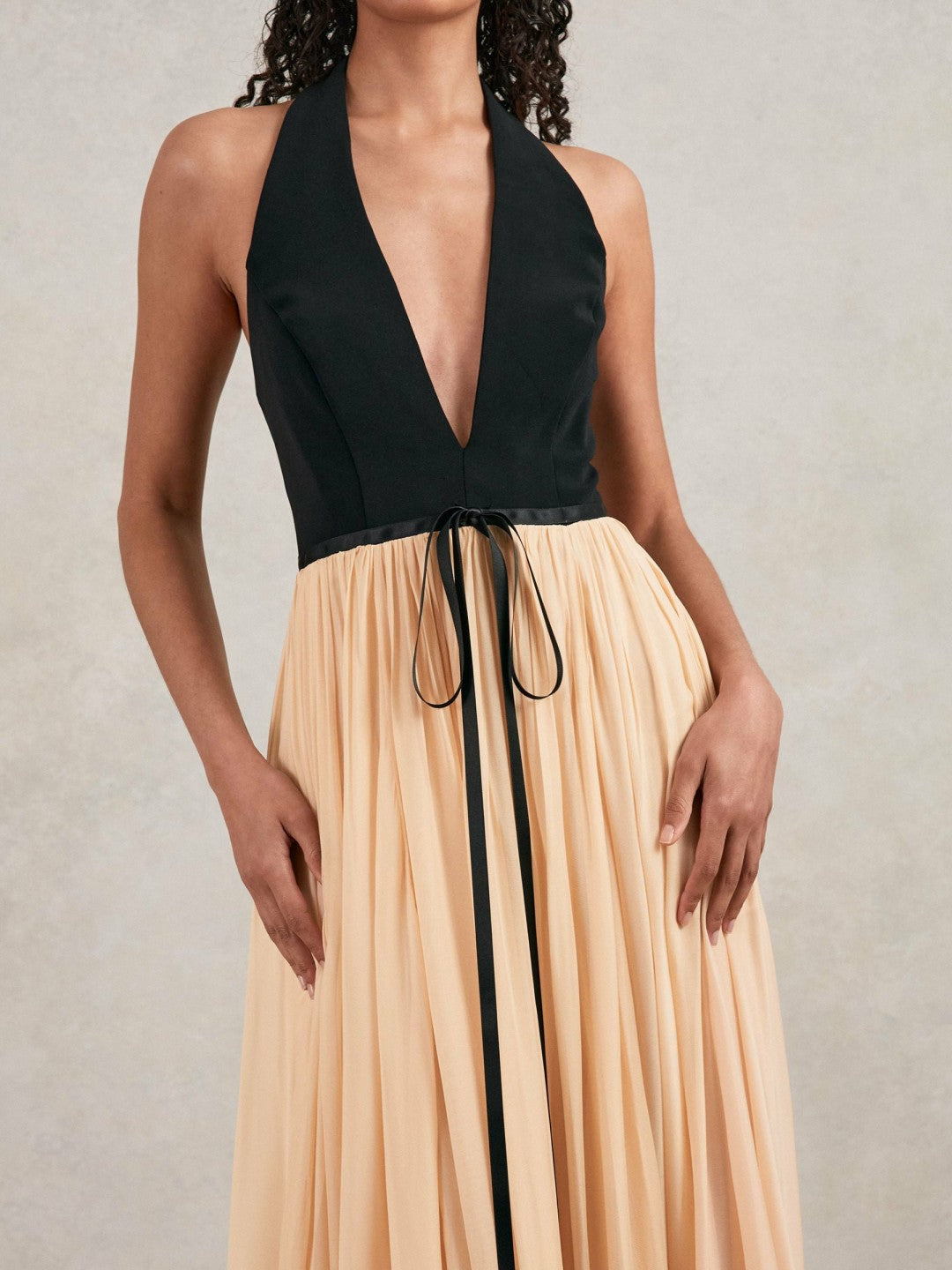 Halston Crepe and Chiffon Maxi Dress Black/Ivory | Womens