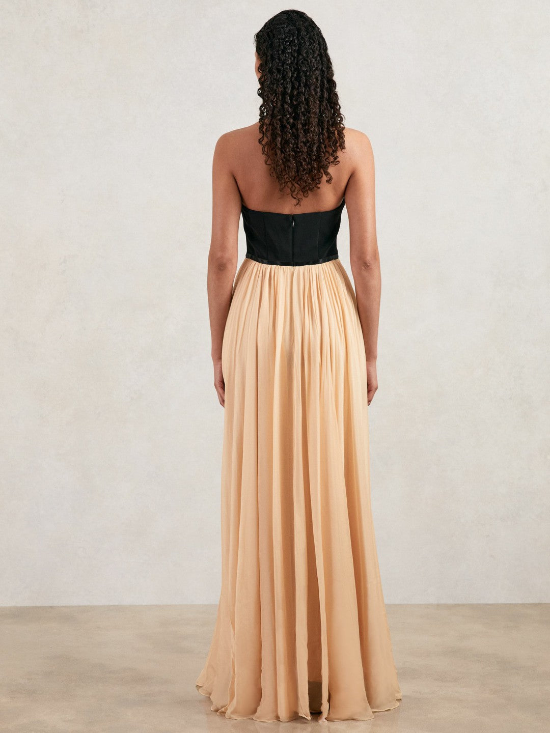Halston Crepe and Chiffon Maxi Dress Black/Ivory | Womens
