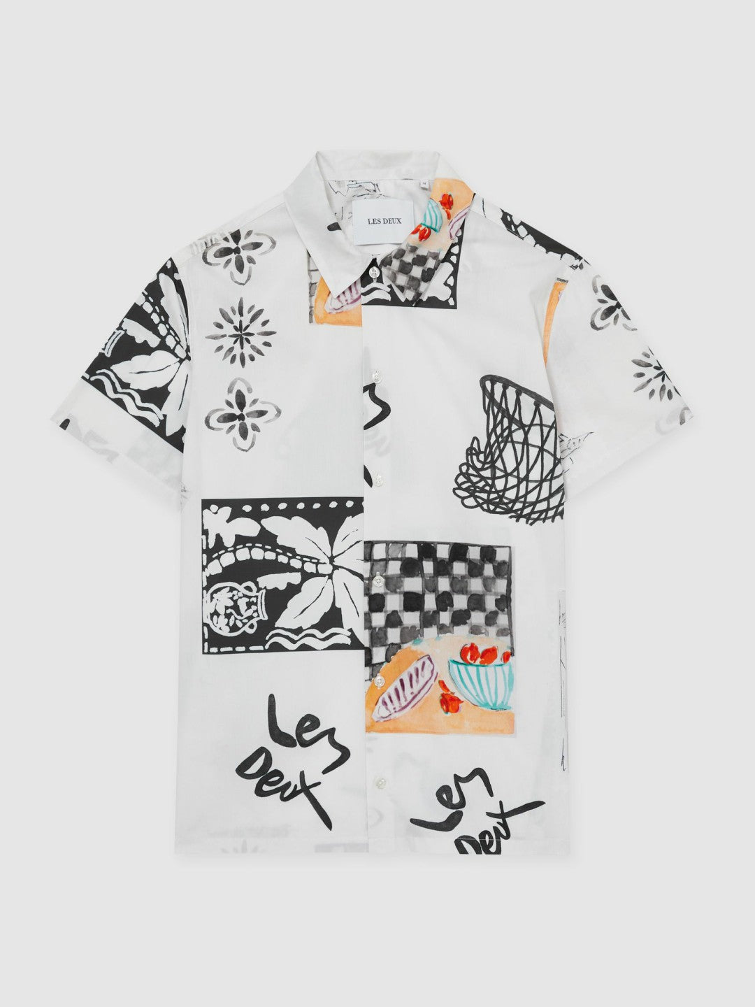 Les Deux Cotton Graphic-Print Shirt Ivory Print | Mens