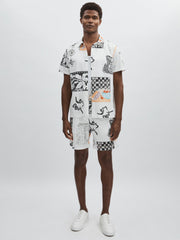 Les Deux Cotton Graphic-Print Shirt Ivory Print | Mens