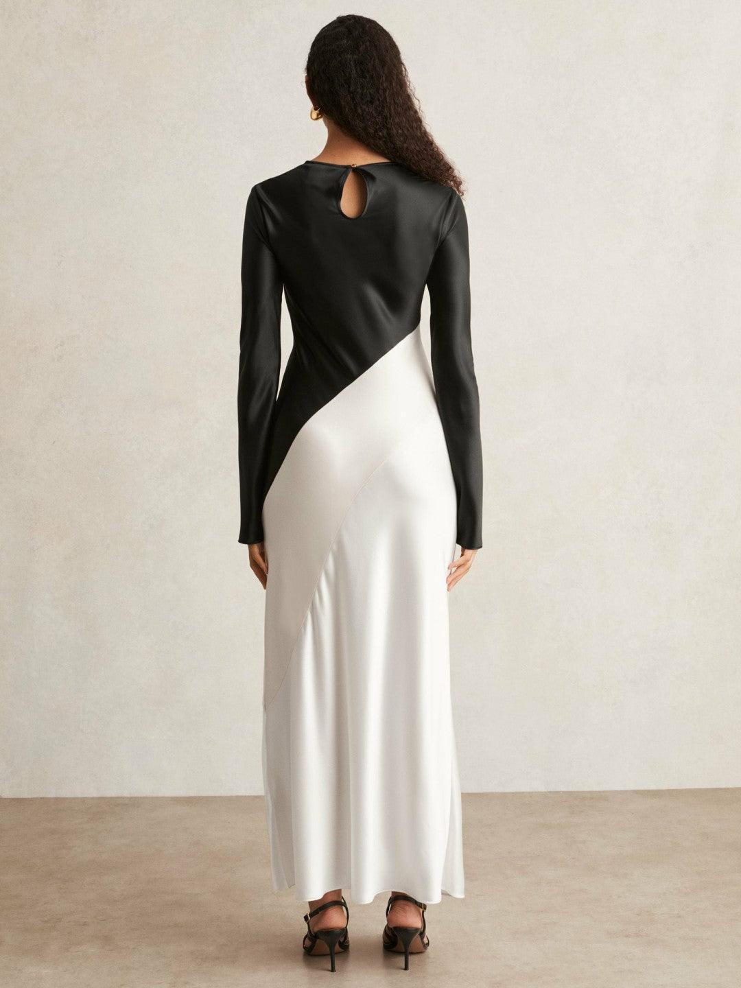 Acler Satin Colour Block Midi Dress Ivory/Black | Womens
