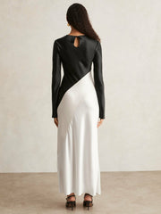 Acler Satin Colour Block Midi Dress Ivory/Black | Womens
