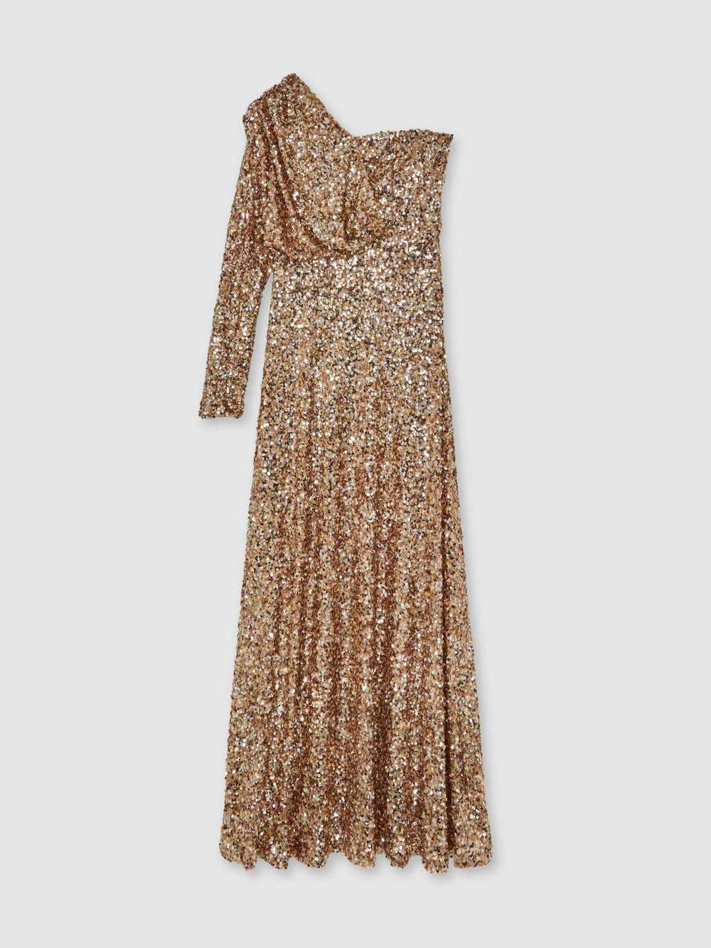 Halston Sequin One Shoulder Maxi Dress Gold | Womens