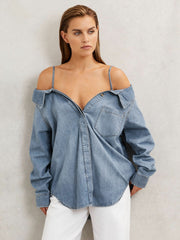 100% Cotton Shirt Indigo Blue | Womens