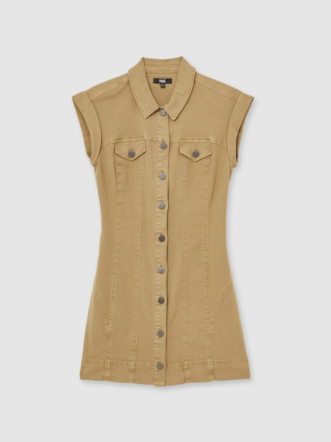 Paige Fern Beige Denim Button Through Mini Dress Fern Beige | Womens