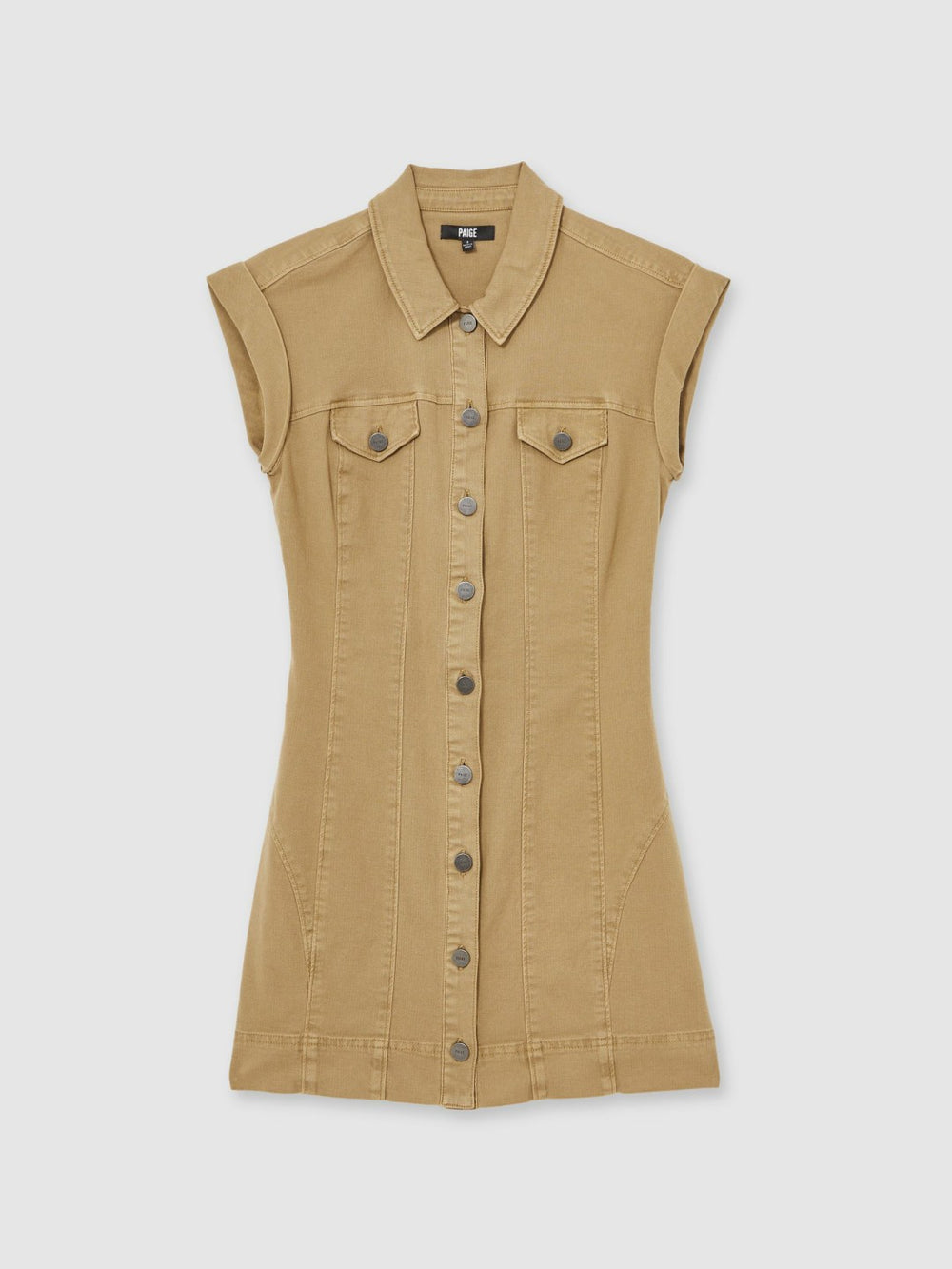 Paige Fern Beige Denim Button Through Mini Dress Fern Beige | Womens