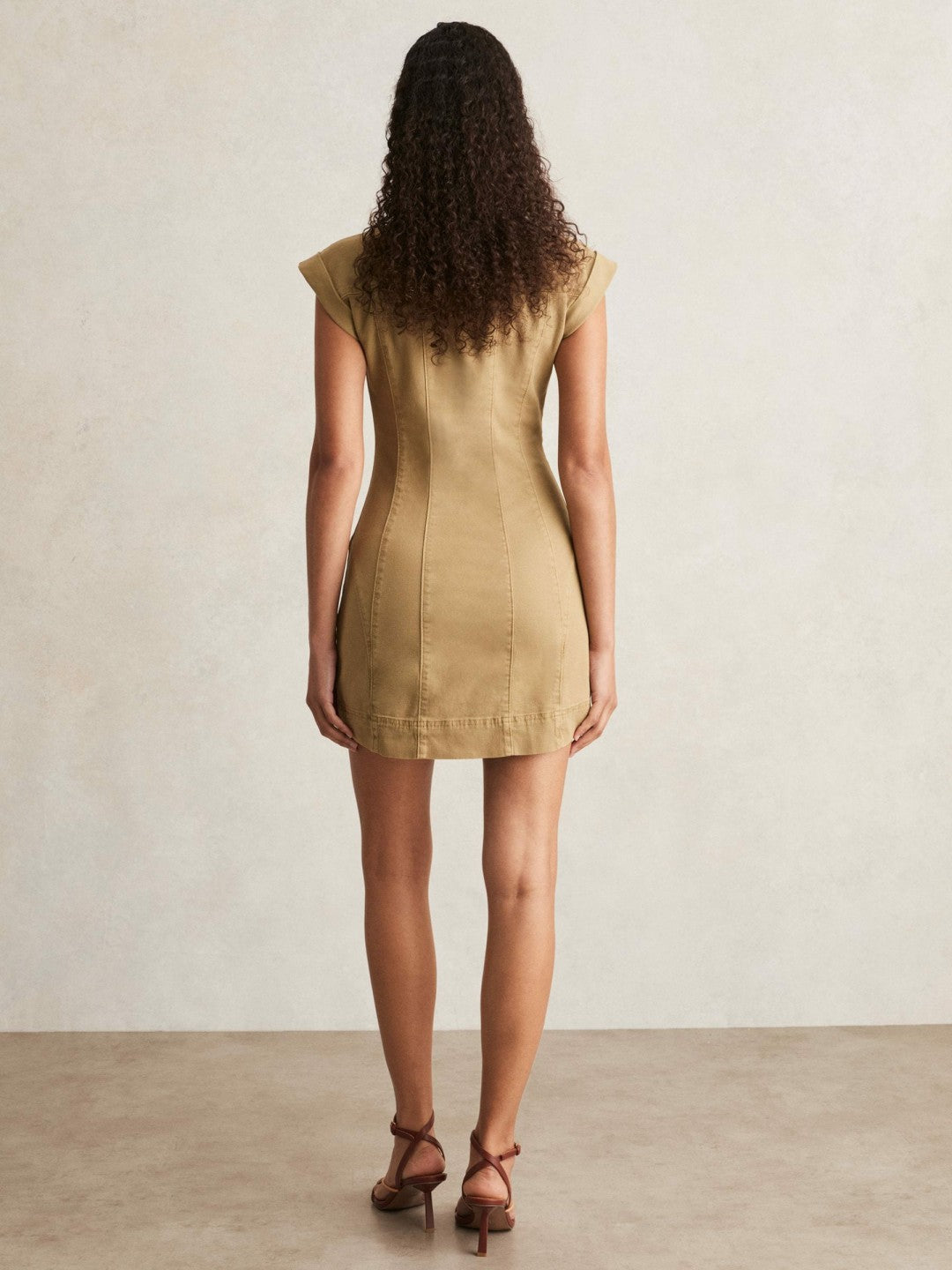 Paige Fern Beige Denim Button Through Mini Dress Fern Beige | Womens