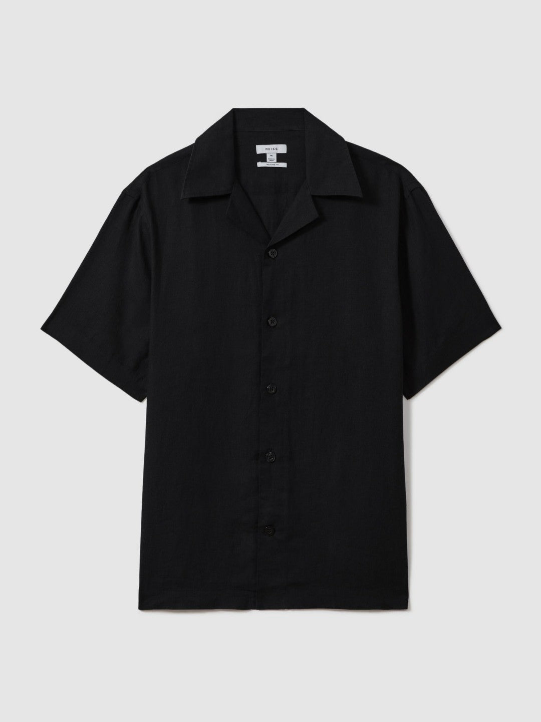 Linen Cuban-Collar Shirt Black | Mens