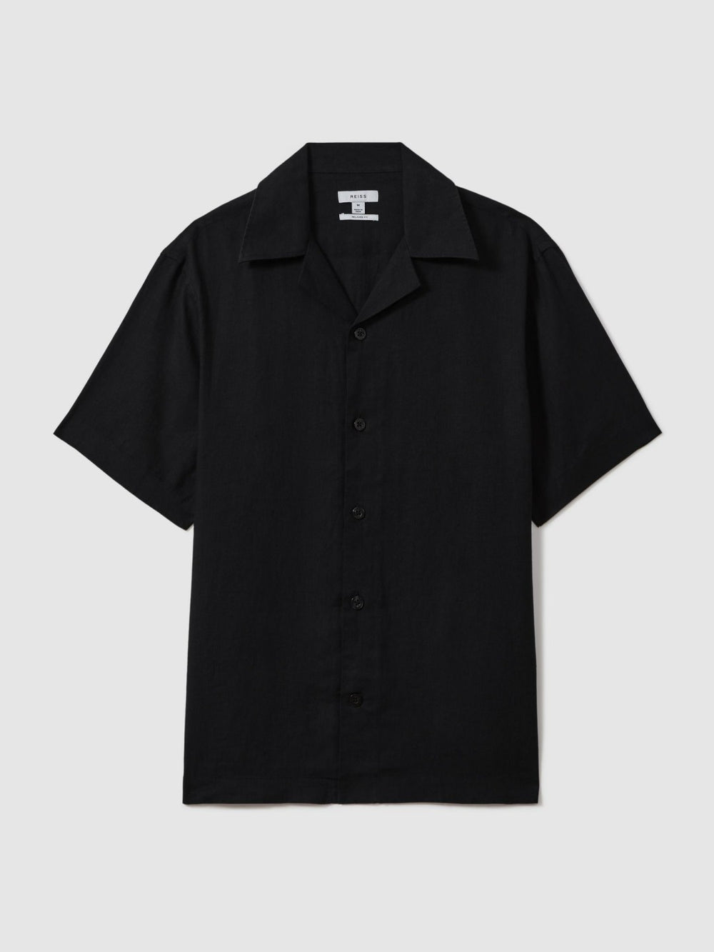 Linen Cuban-Collar Shirt Black | Mens